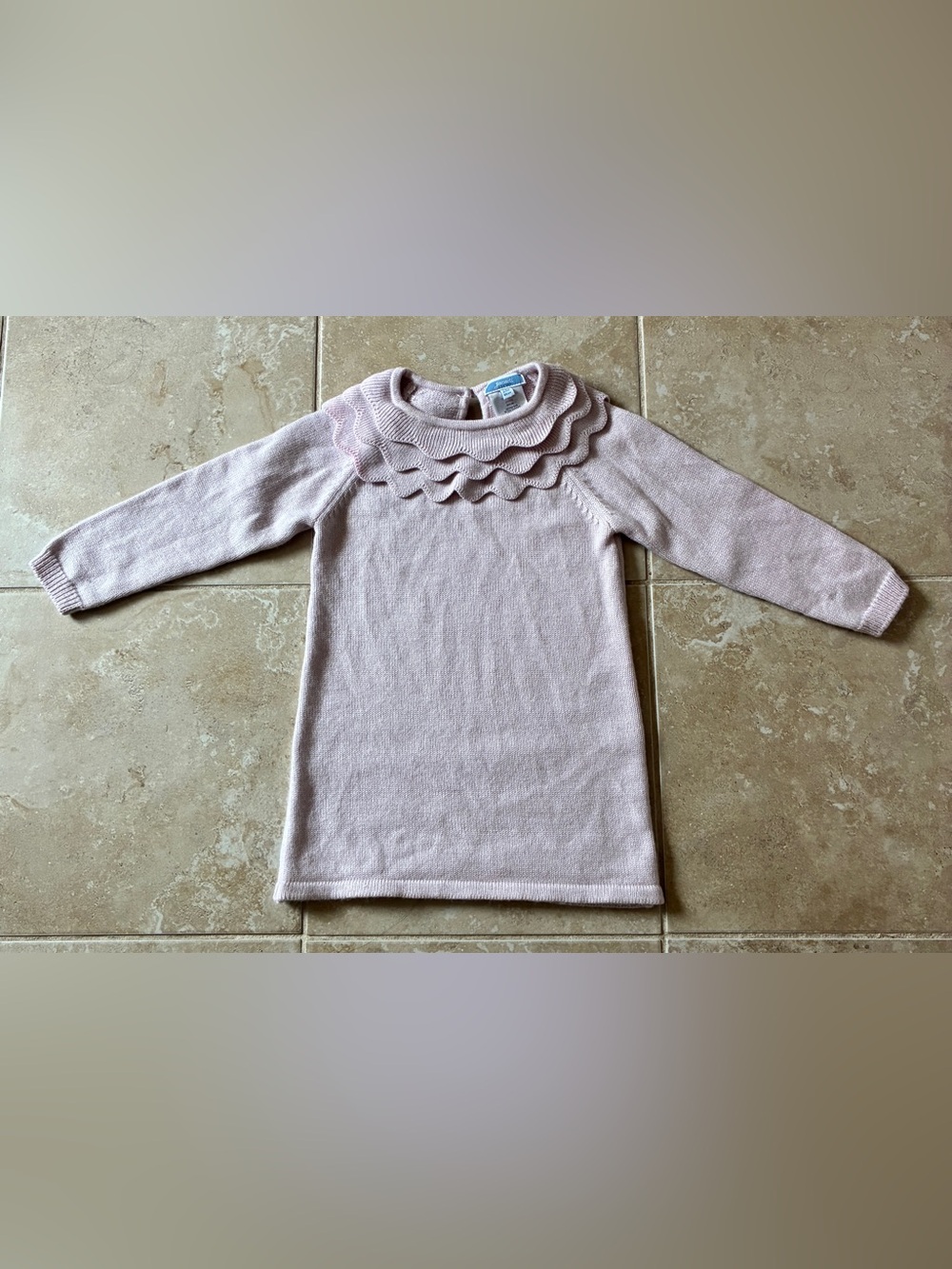 Jacadi Paris Pink Scalloped Collar Long Sleeve Wool Blend Sweater Dress 24mo